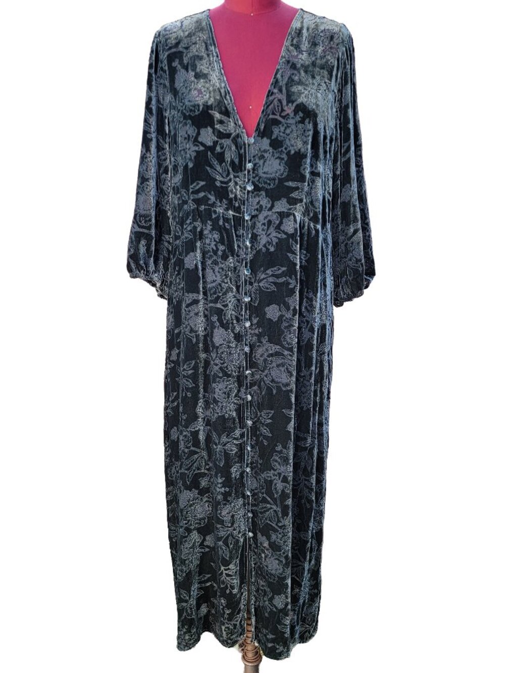 Johnyy Was Natalia Dress Emerald Green Floral Burnout Silk Velvet Midi XLarge